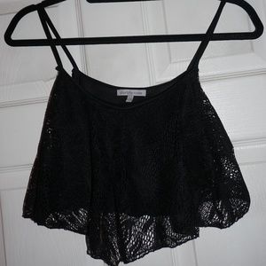 Crochet Flutter Crop Tank - Black